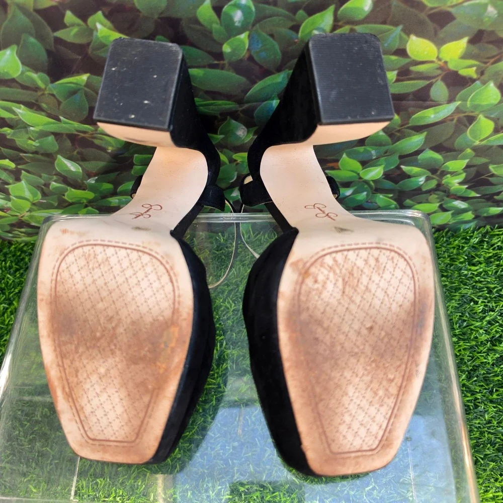 Jessica Simpson Black Suede Platform Flared Block Heel Ankle Strap Pumps Size 9M